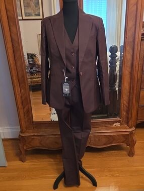 Women's Brown Tailored 3 Piece Pant Suit